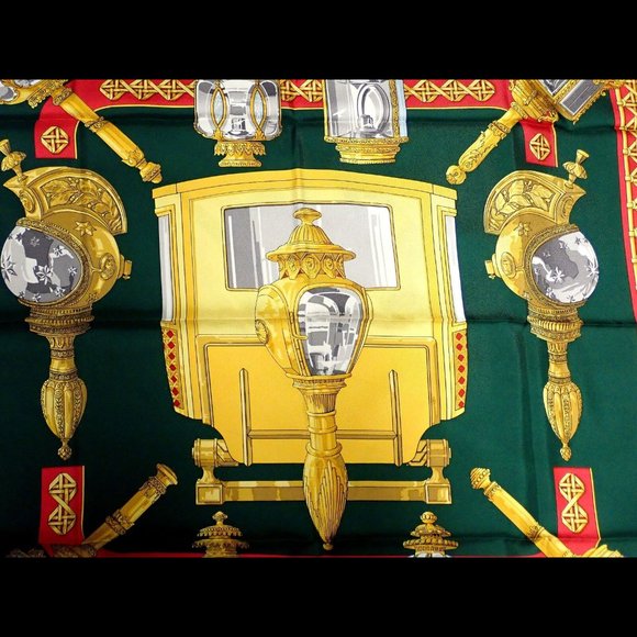 Authentic RARE! Hermes Feux De Route Vintage 90cm Green Red Silk Scarf - Picture 4 of 9